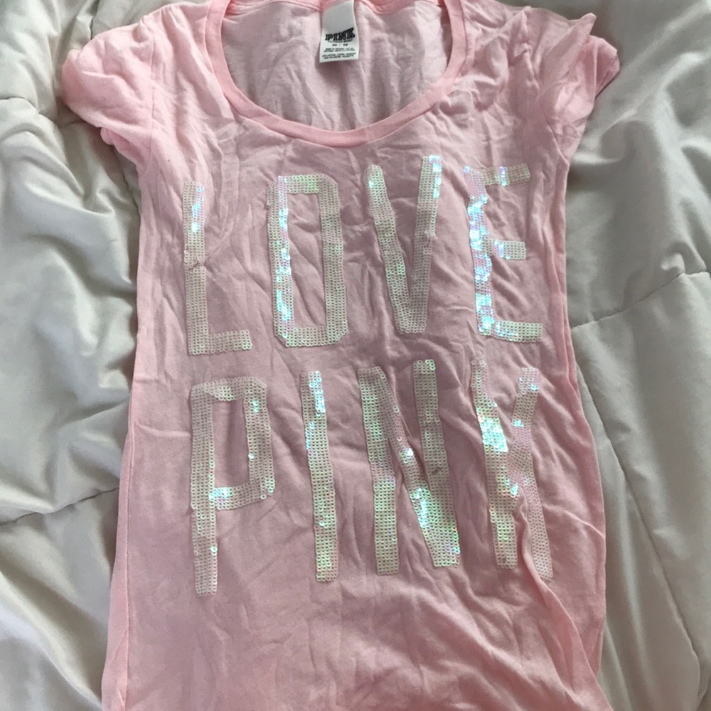 Pink VS light pink sequin T-shirt
